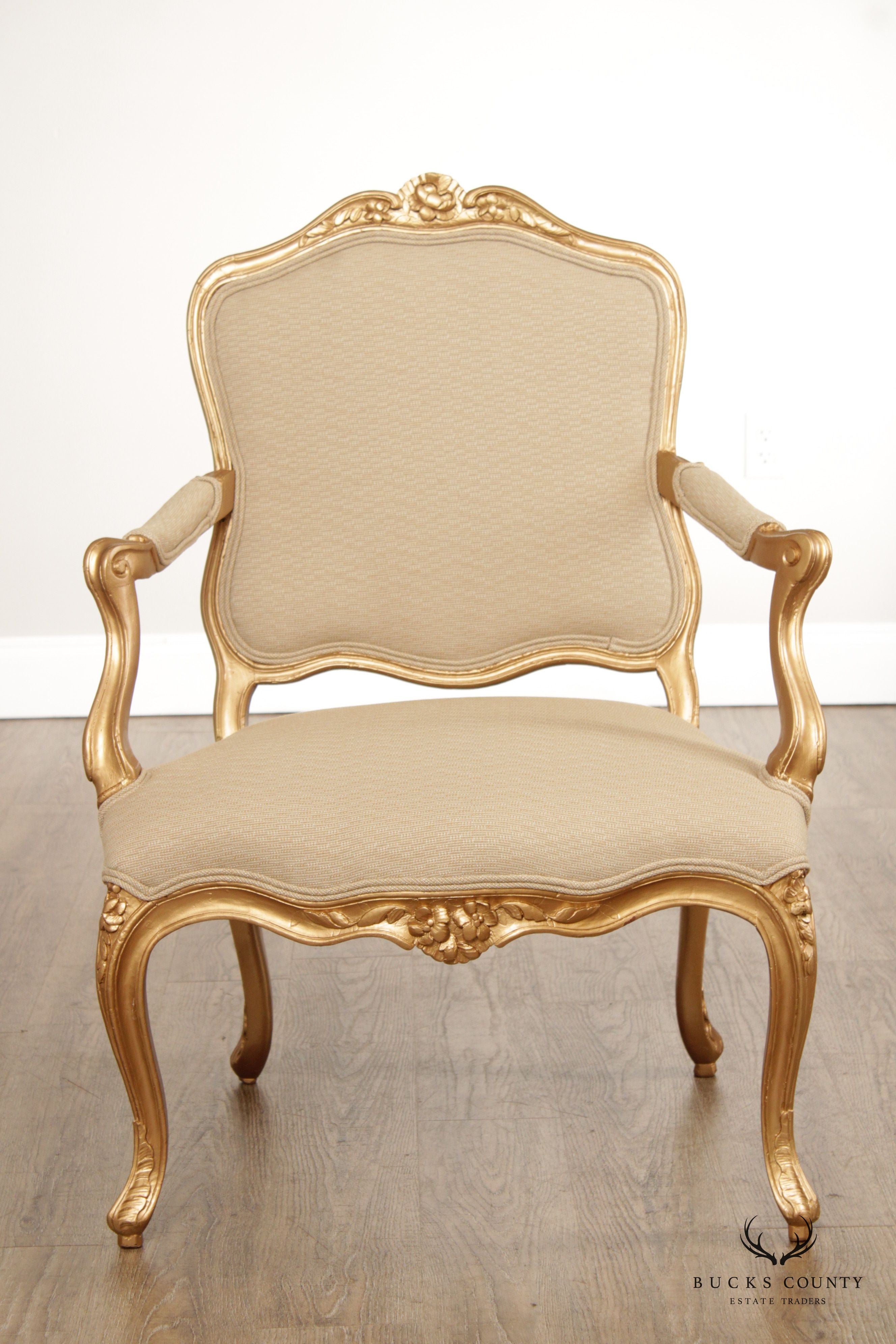 Antique French Louis XV Style Giltwood Fauteuil Armchair