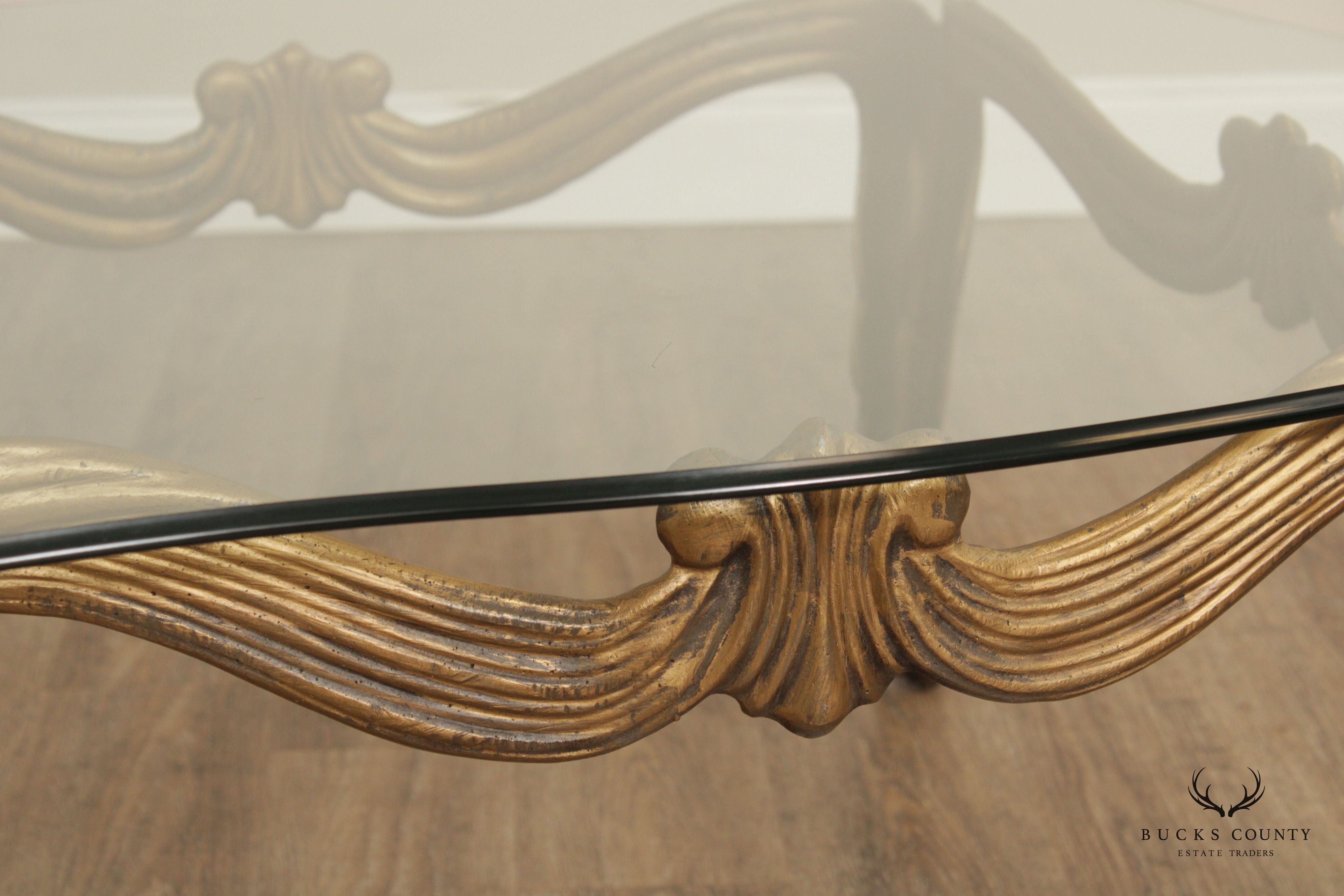 Hollywood Regency Vintage Gilt Metal and Glass Coffee Table