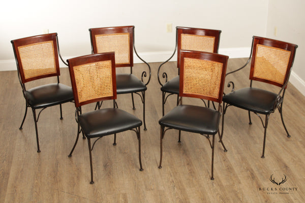 Grange Vintage Set Of Six French Cherry , Cane And Iron Bistro Dining Chairs