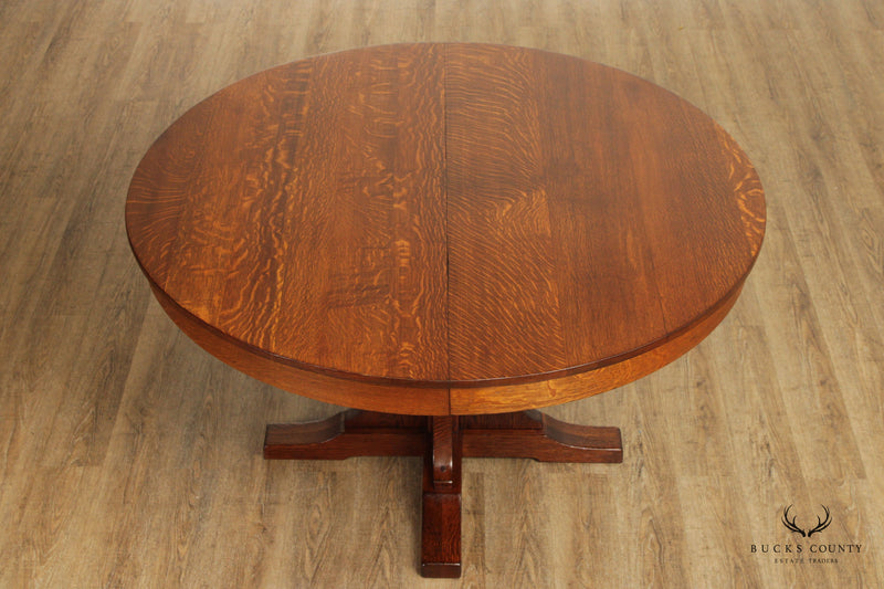 L. & J.G. Stickley Antique Mission Oak Round Pedestal Extendable Dining Table