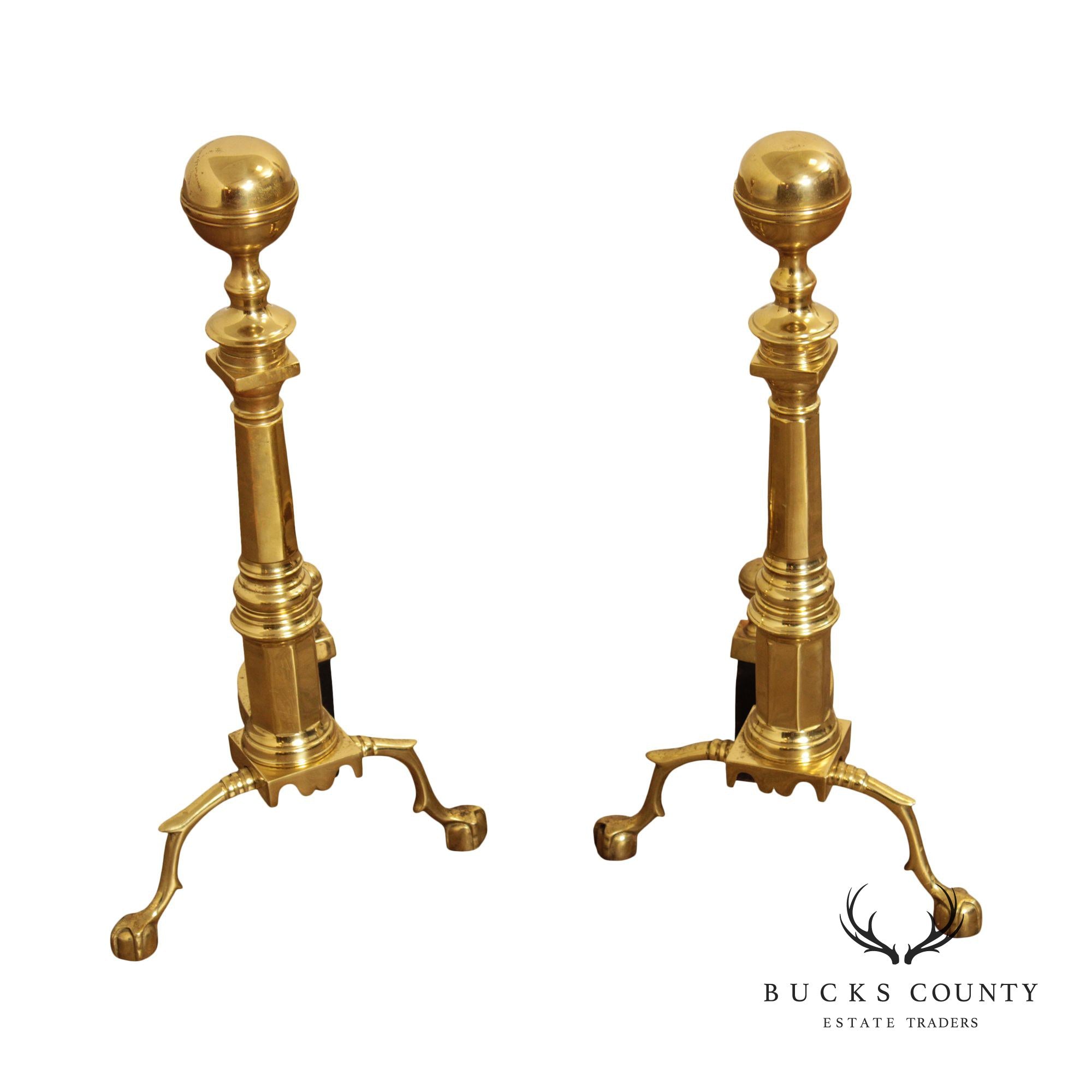 The Harvin Co. Pair of Brass Ball and Claw Foot Andirons