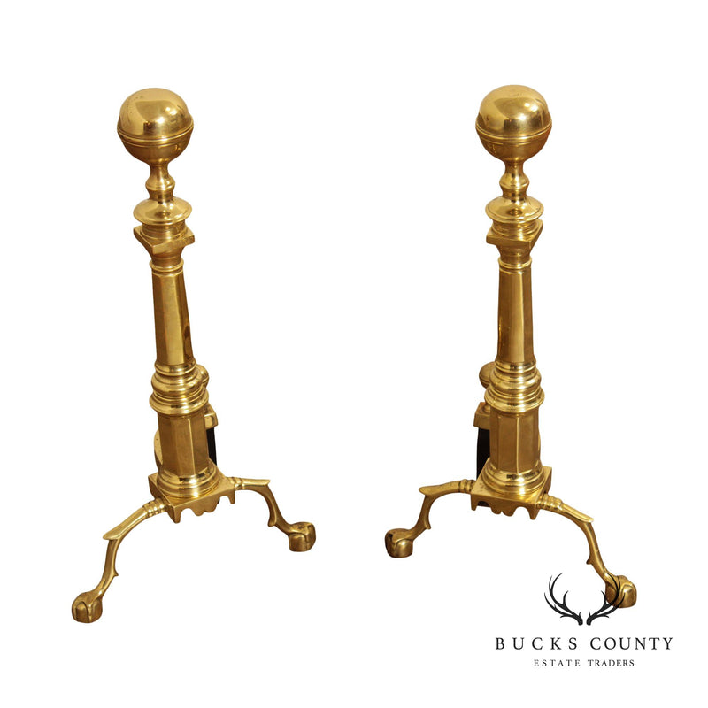 The Harvin Co. Pair of Brass Ball and Claw Foot Andirons – Bucks