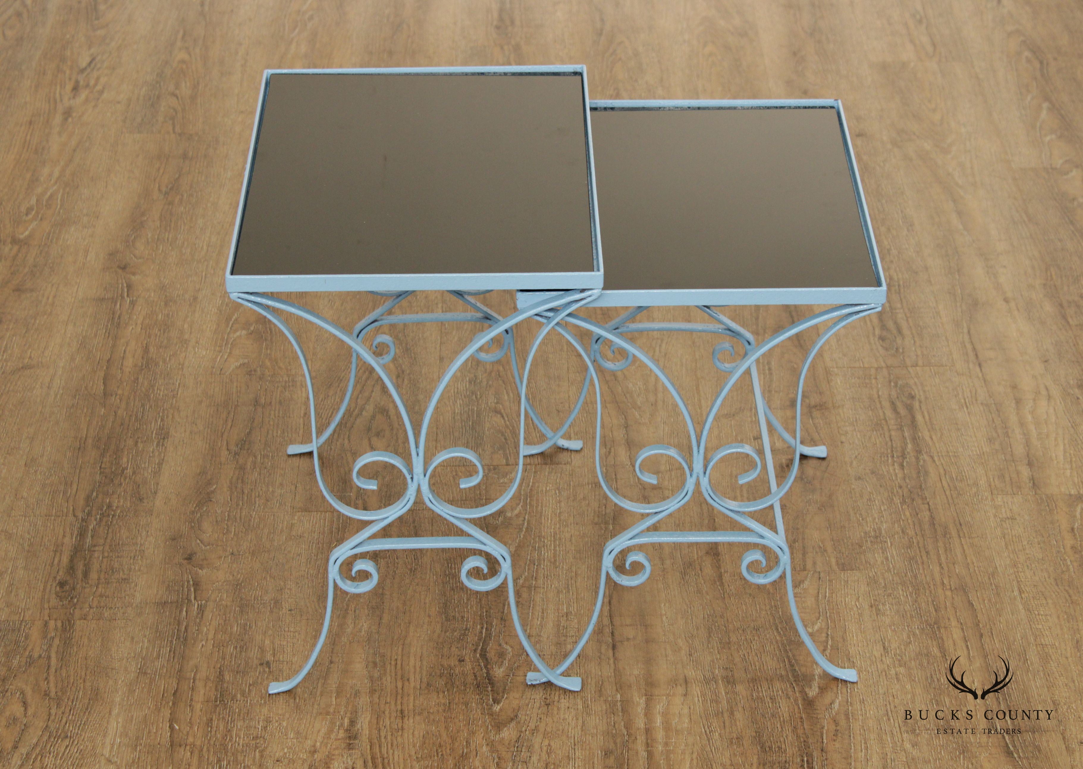 Hollywood Regency Wrought Iron Pair Nesting Tables