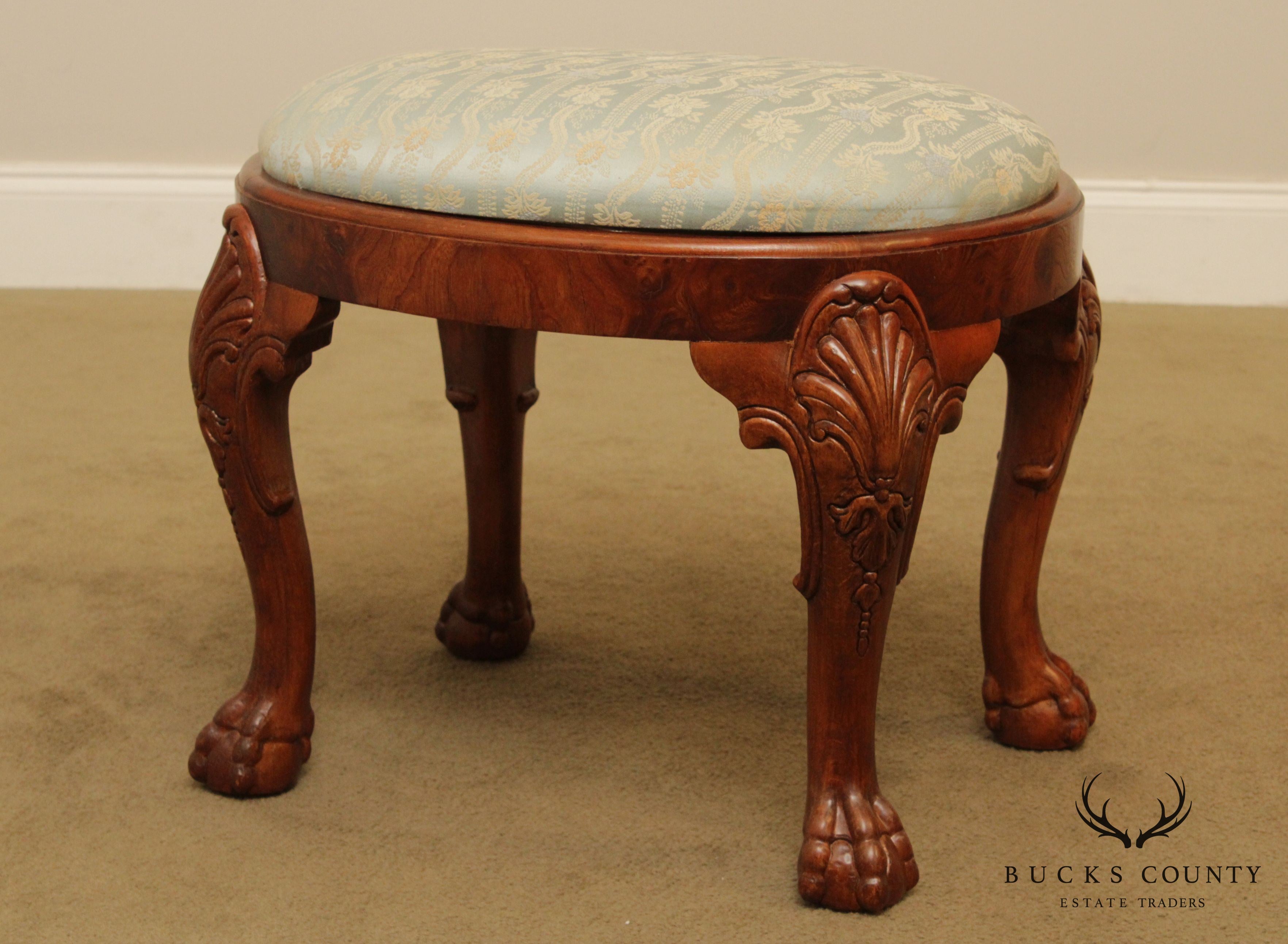 George III Style Mahogany Ball & Claw Foot Oval Stool