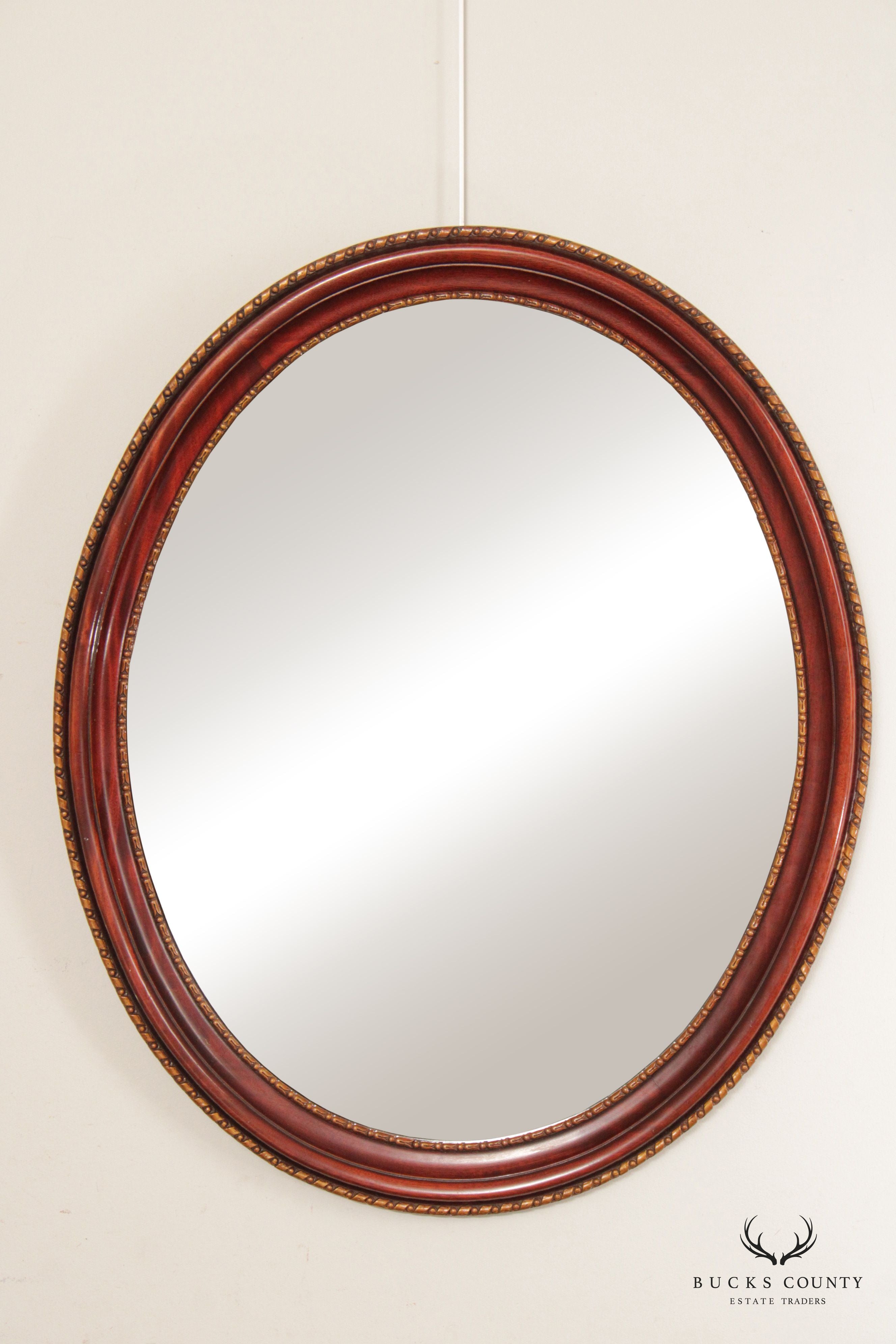 Kindel French Louis XVI Style Vintage Oval Mahogany Wall Mirror