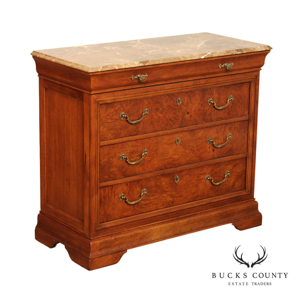 Thomasville Louis Philippe Style Marble Top Burlwood Chest of Drawers
