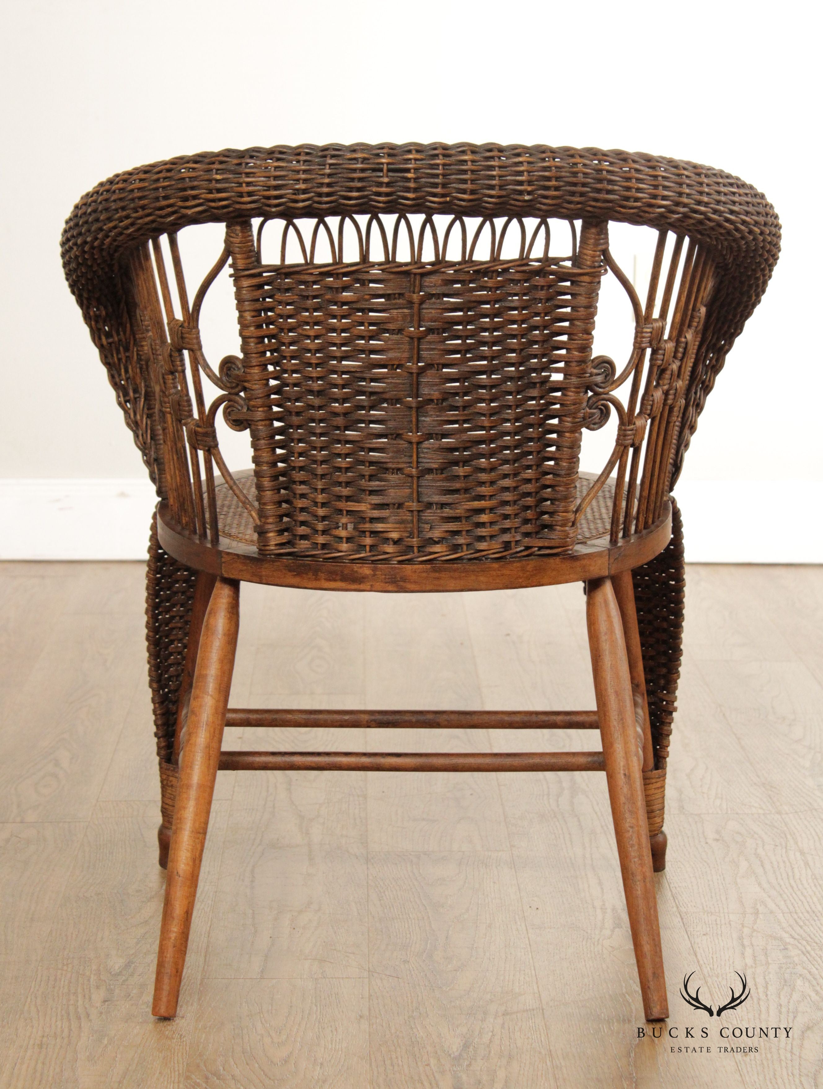 Antique Victorian Woven Wicker Accent Chair