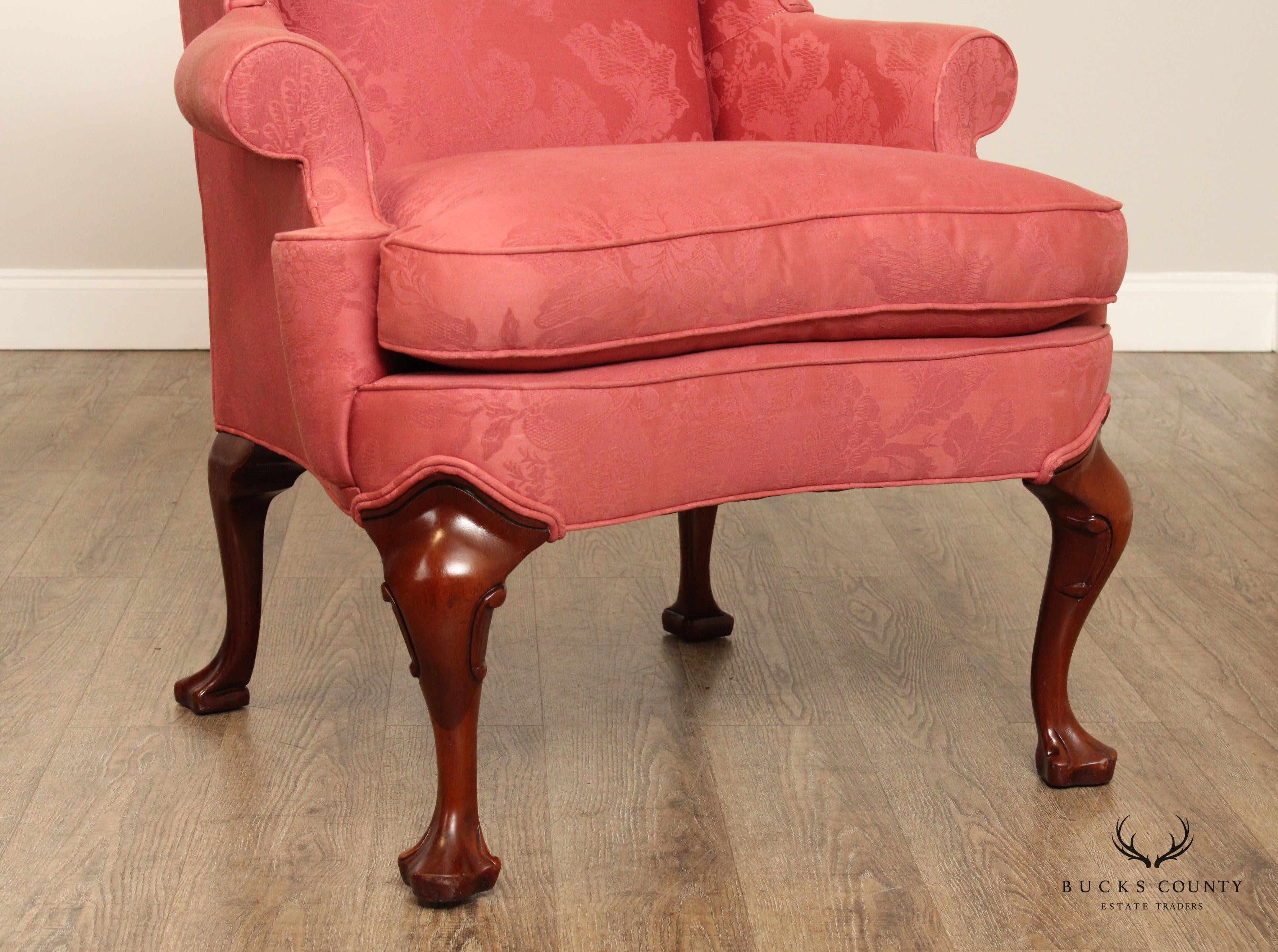 Hickory Chair Queen Anne Style Mahogany Wingback Armchair