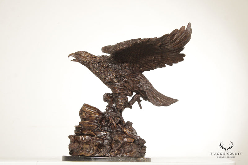 20th Century Large Bronze Eagle Sculpture on Marble Base