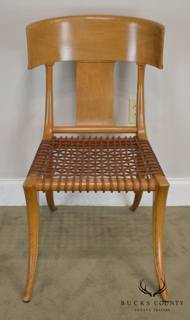 T. H. Robsjohn Gibbings Saridis of Athens Walnut & Leather Pair Klismos Chairs