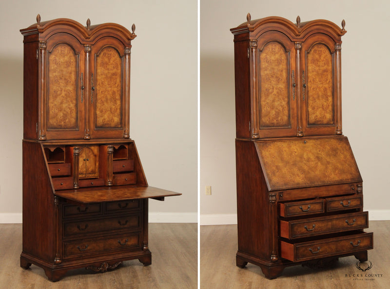 Harden Furniture Neoclassical Style Large Burlwood Secretary Desk
