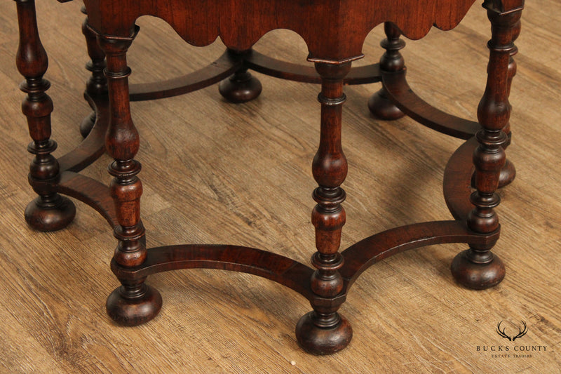 English William & Mary Style Carved Walnut Octagonal Coffee Table