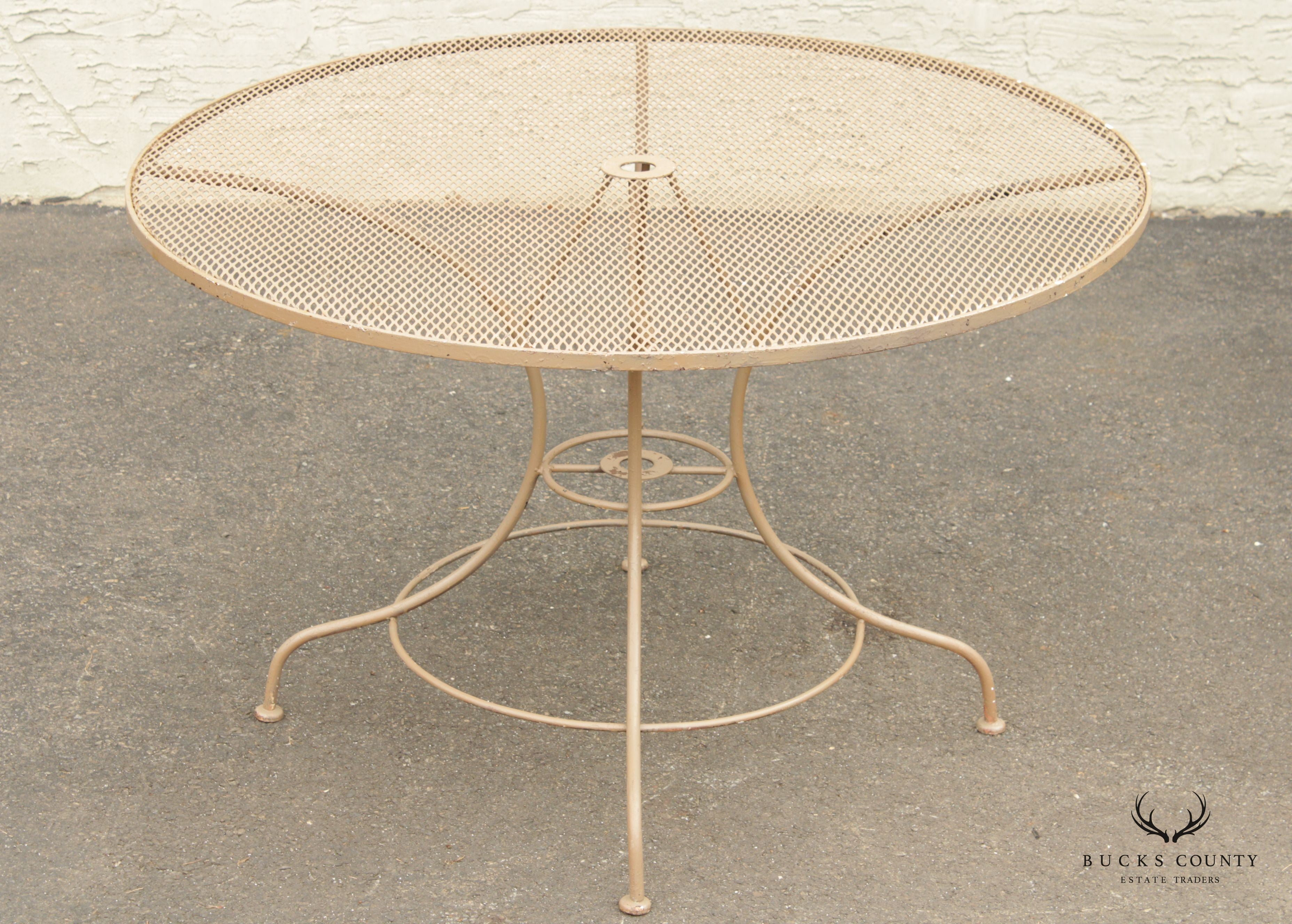 Mid Century Vintage Wrought Iron Round Patio Garden Or Dining Table