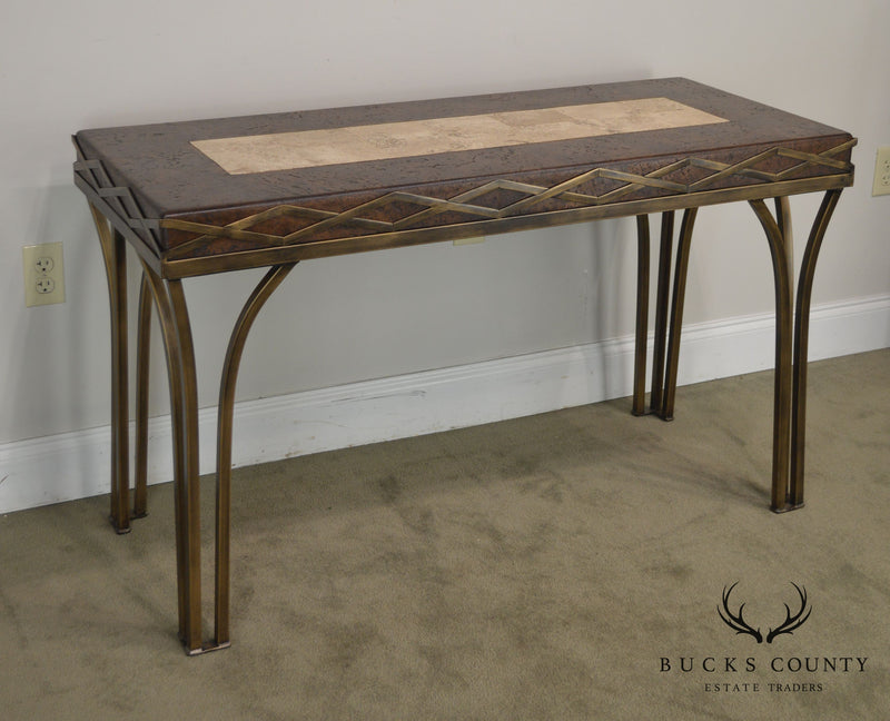 Iron Console Table with Cork and Tessellated Travertine Top