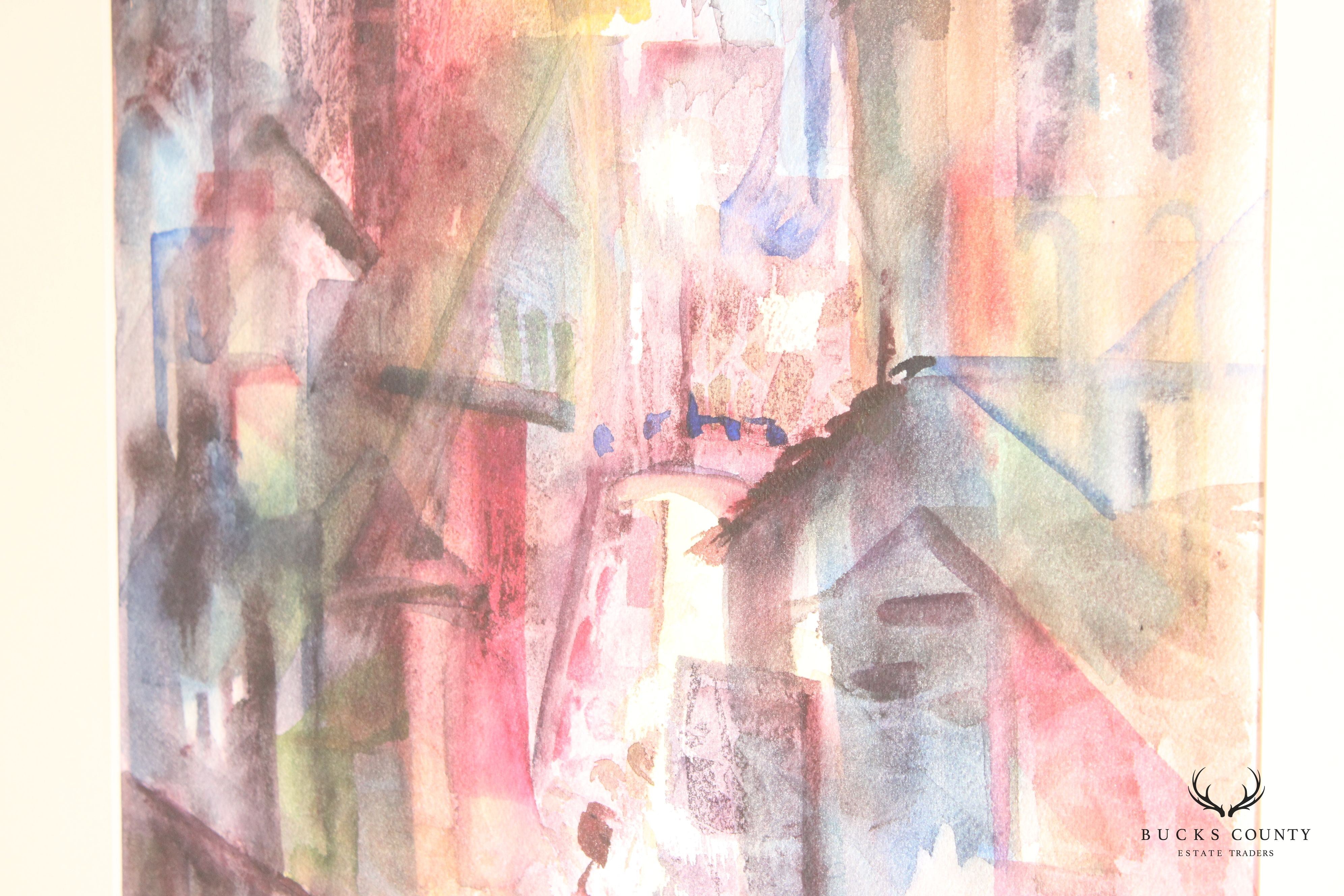 Modern Abstract Cityscape Watercolor Painting by Margaret Dawson