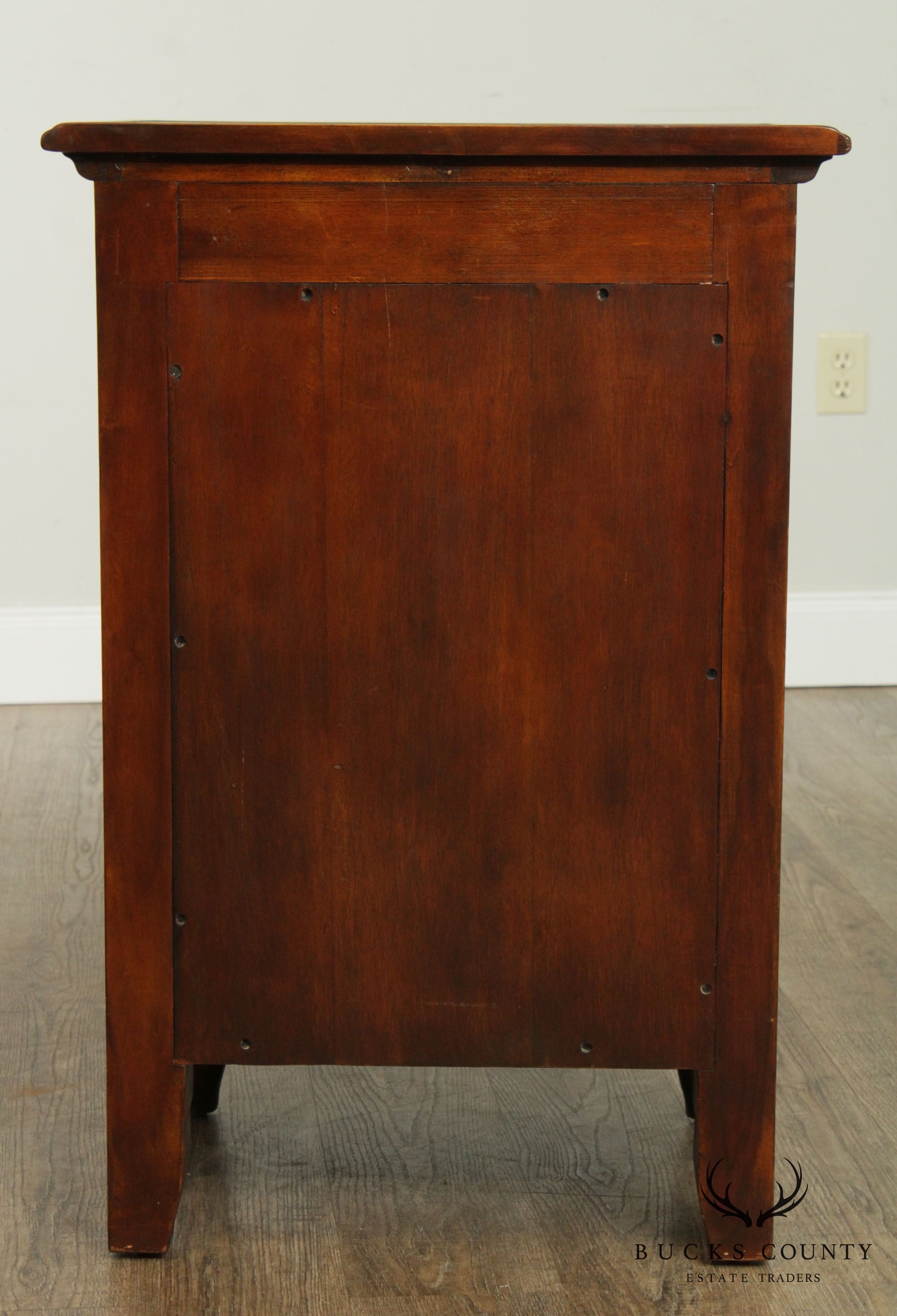 Theodore Alexander Mahogany Leather Wrapped One Door Side Cabinet