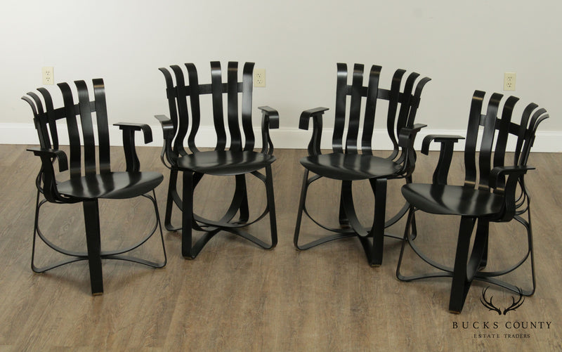 Knoll Frank Gehry Set 4 Black Bent Wood Hat Trick Armchairs