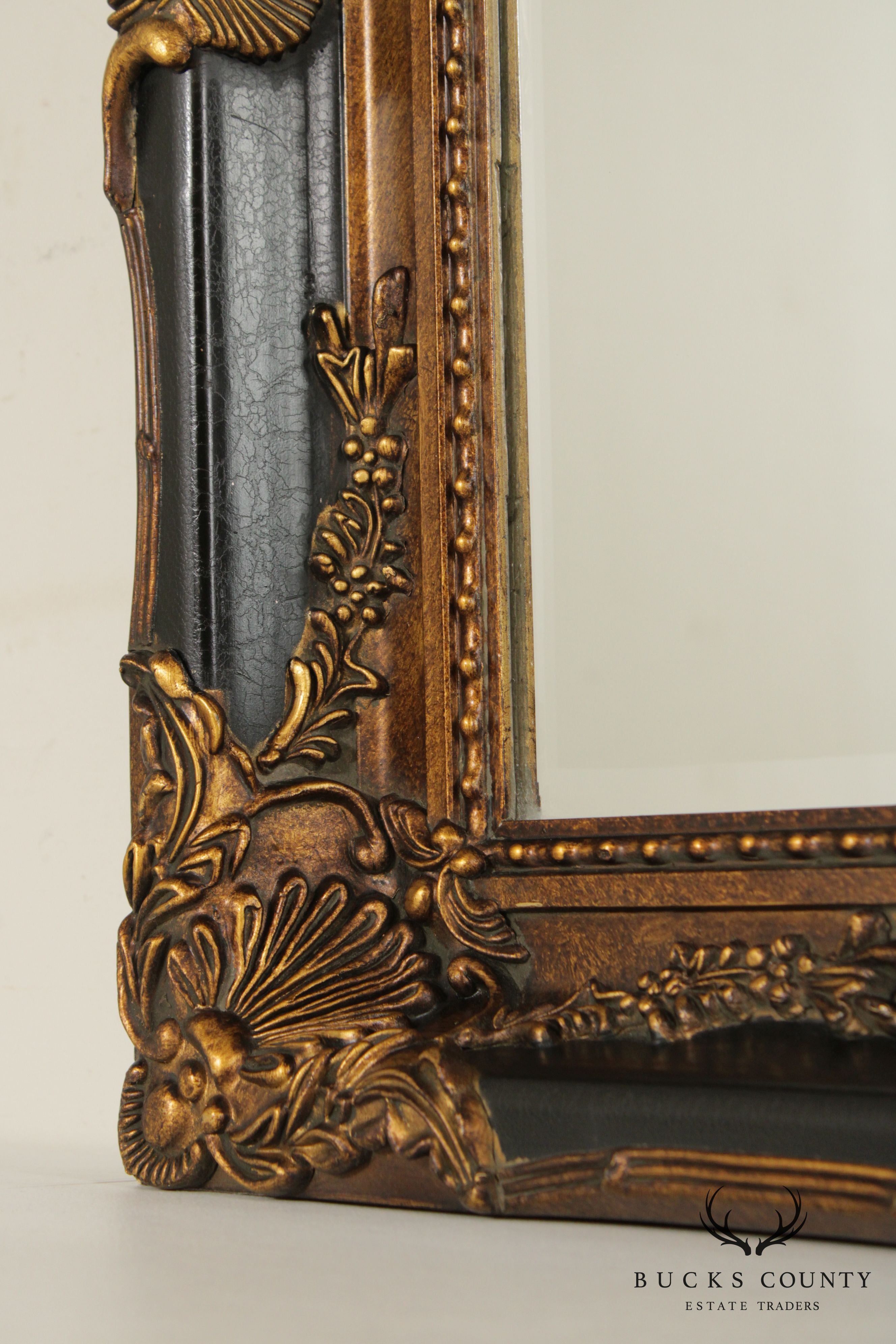 Victorian Style Black and Gold Carved Frame Beveled Mirror