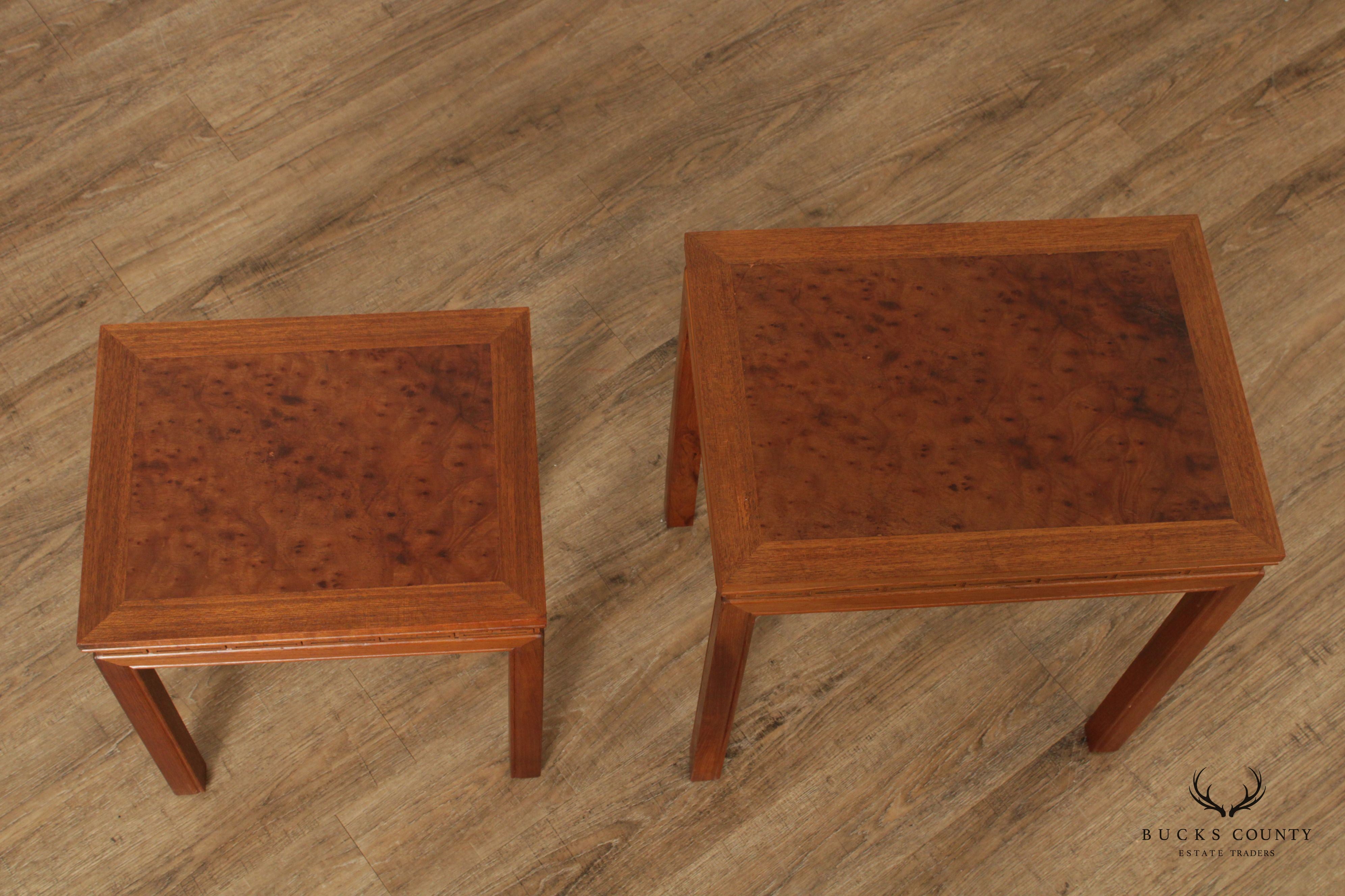 Mid Century Asian Burlwood Top Nesting Tables