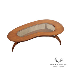 Mid Century Modern Sculptural Walnut Glass Top Coffee Table