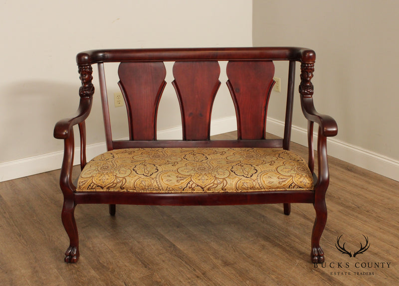 Antique Empire Style Mahogany Figural Carved Settee