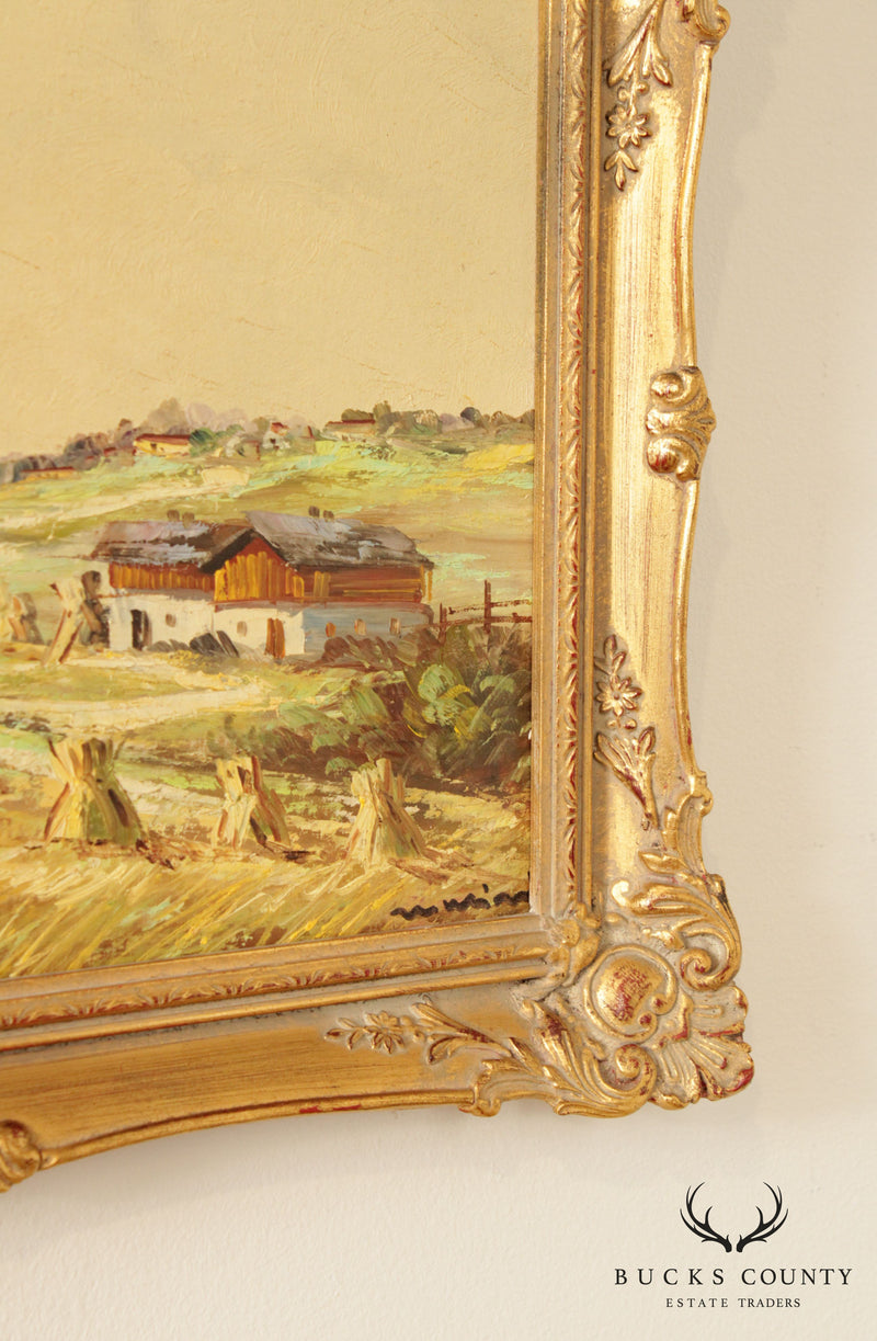 Vintage European Country Farming Hay Oil Painting