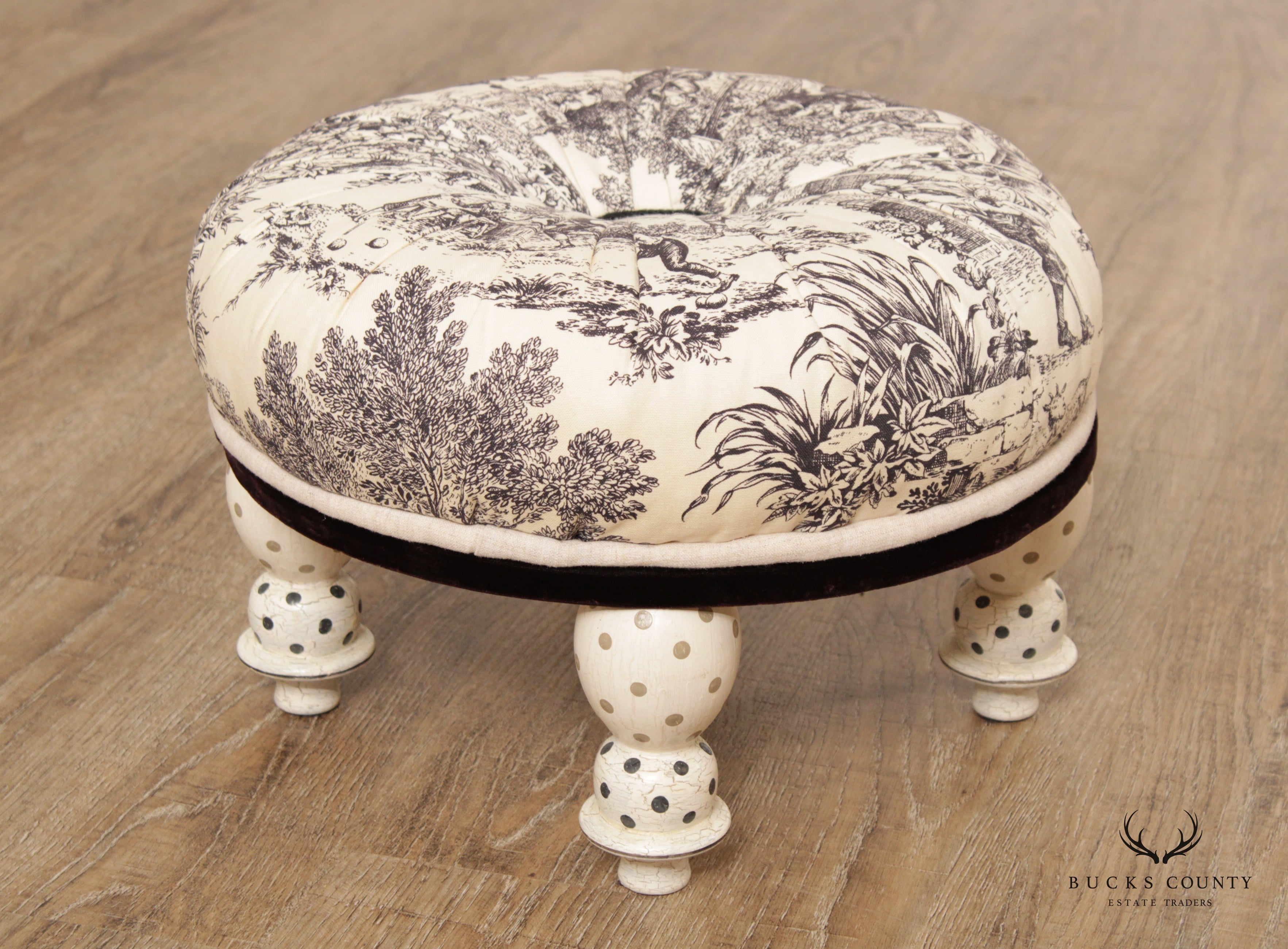 Blue Star Design French Toile Round Foot Stool