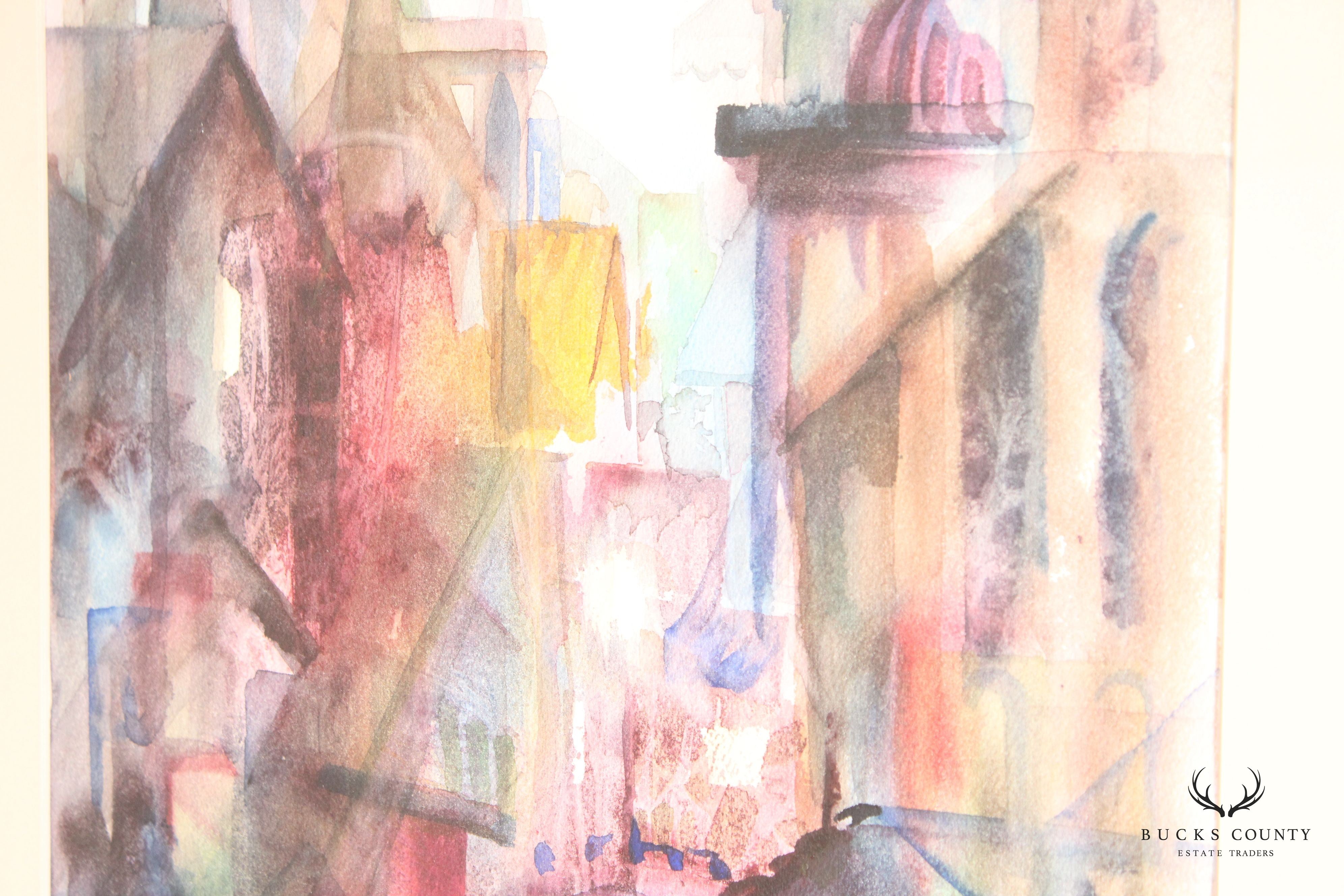 Modern Abstract Cityscape Watercolor Painting by Margaret Dawson