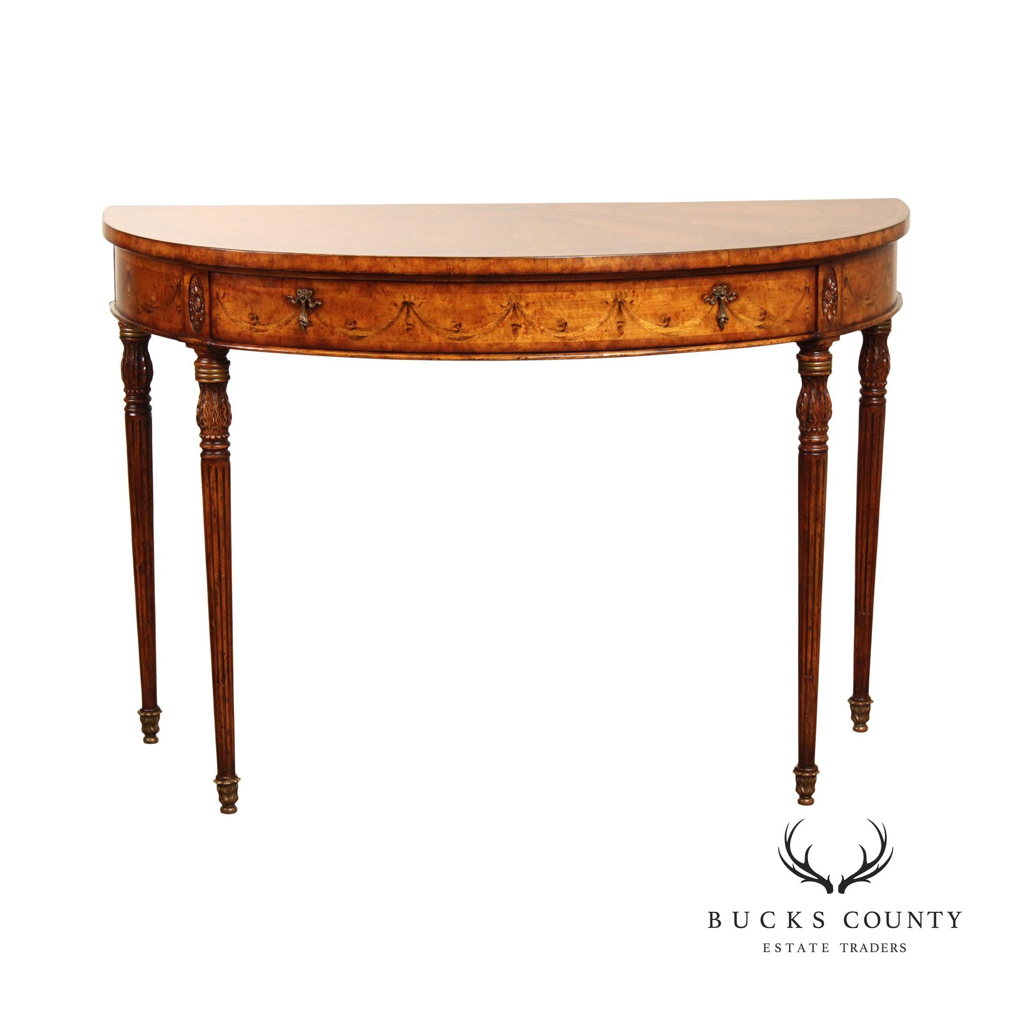 Adam Style Quality Inlaid Demilune Console Table