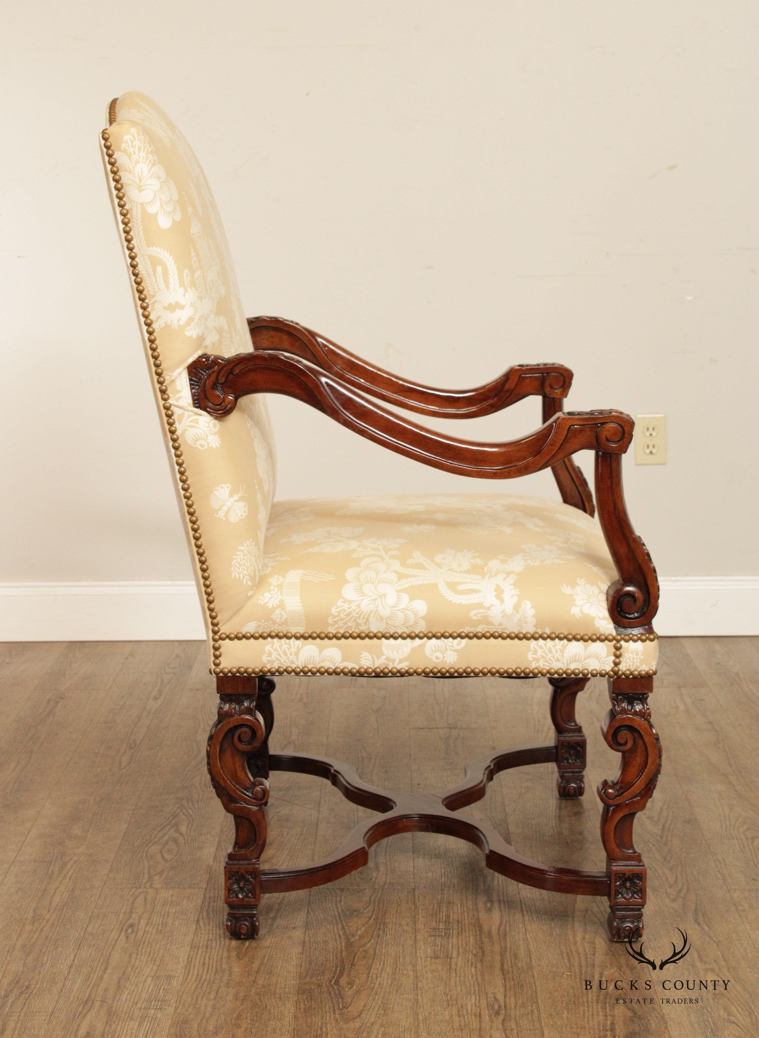 French Louis XIV Style Quality Carved Armchair