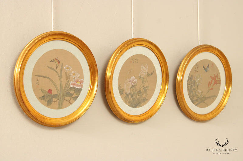 Chinese Chinoiserie Set of Three Watercolor Paintings