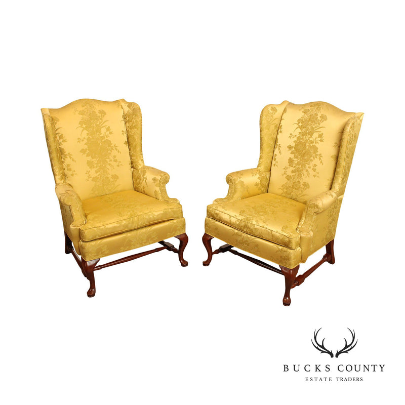 Hickory Chair Queen Anne Style Pair Wing Armchairs