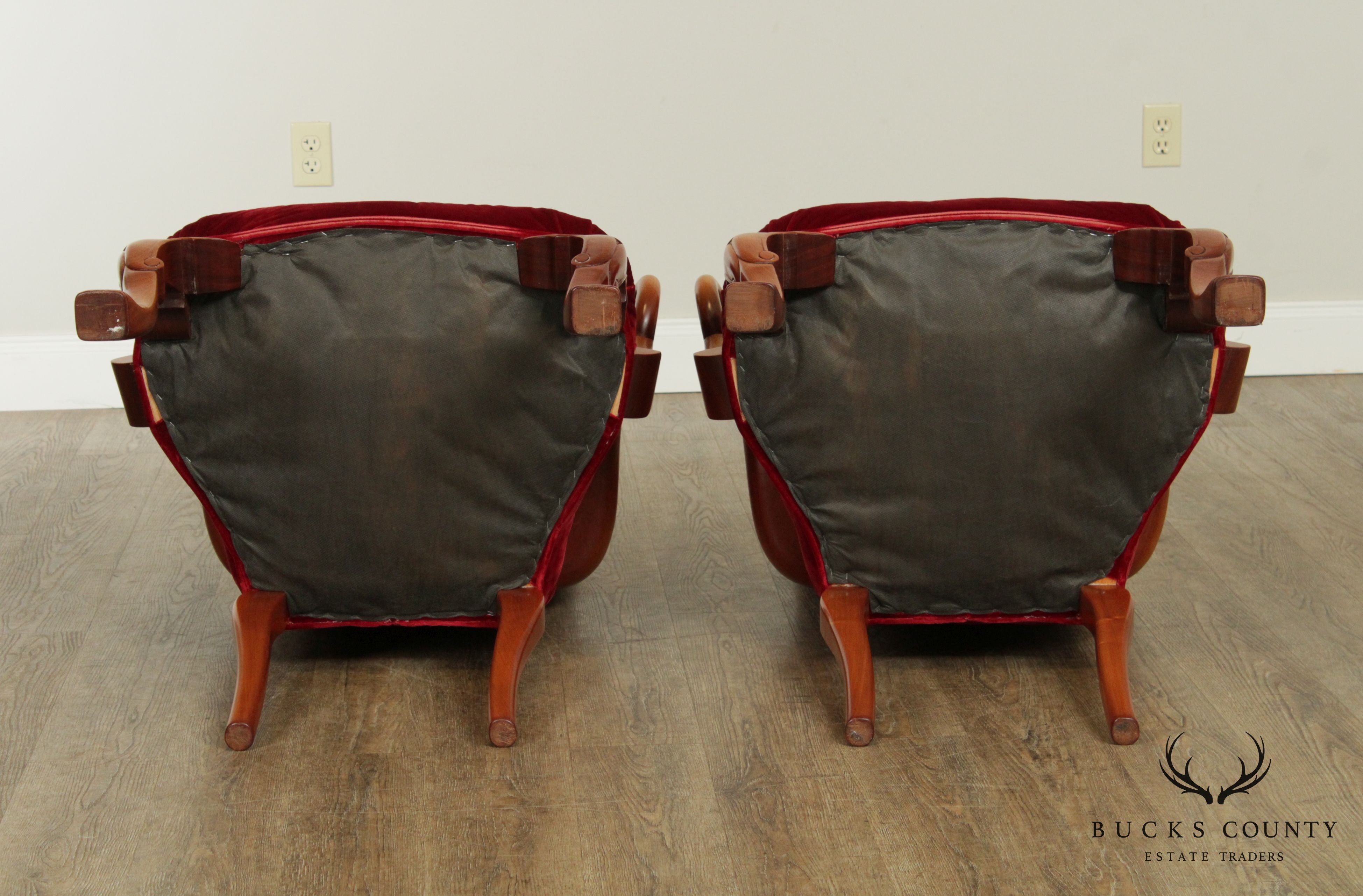 Vintage Pair Custom Quality Walnut Queen Anne Armchairs