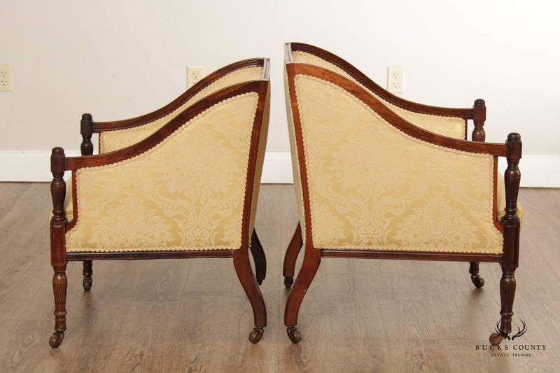 Antique 19th C. English Rosewood Pair of Club Arm Chairs