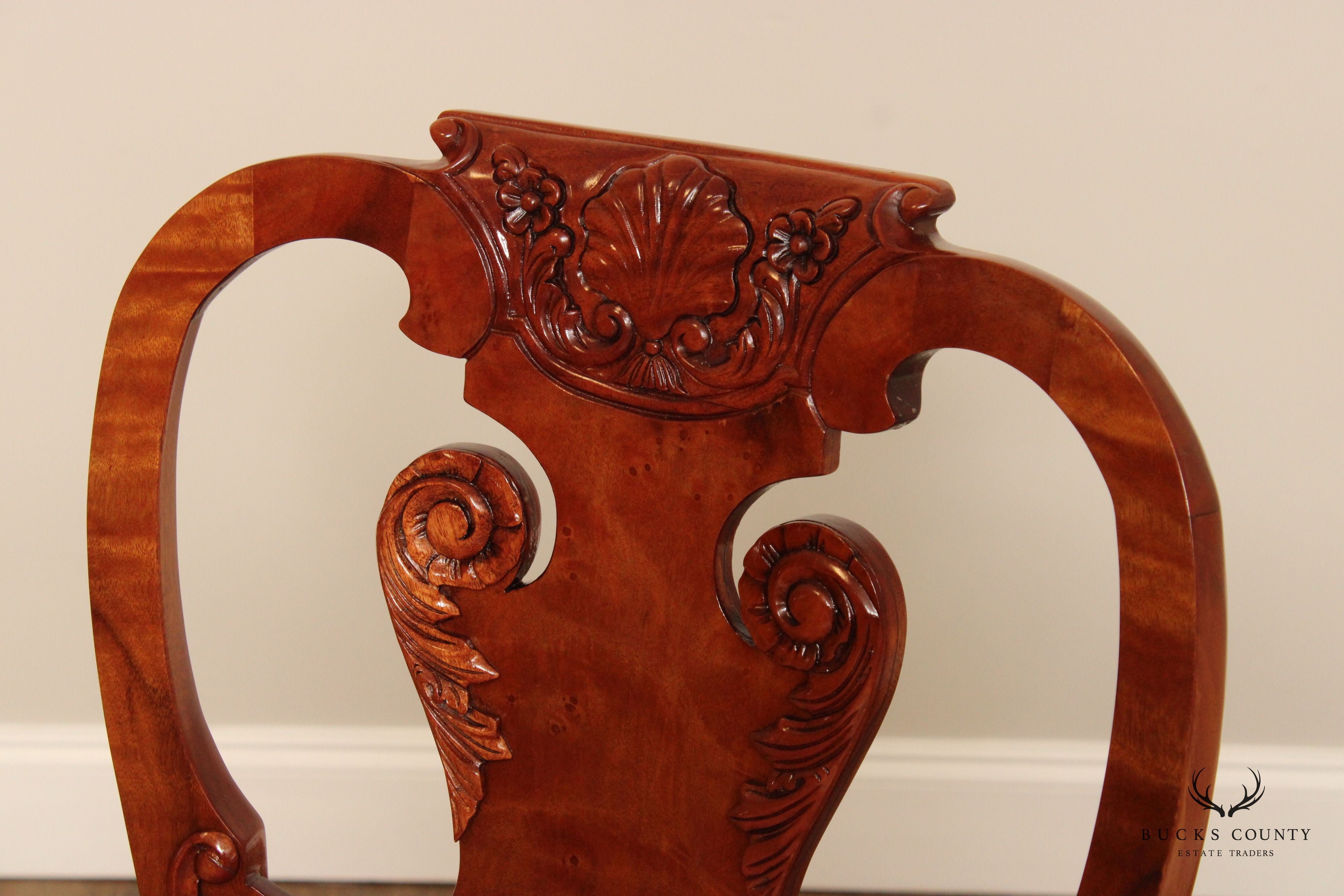 Georgian Style Set of Twelve Carved Yew Wood Dining Chairs