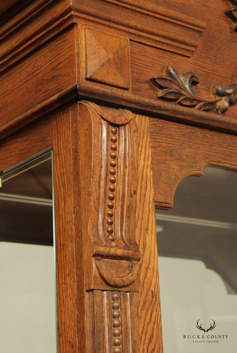 Pulaski Furniture Greek Revival Style Carved Oak Illuminated  Display Cabinet
