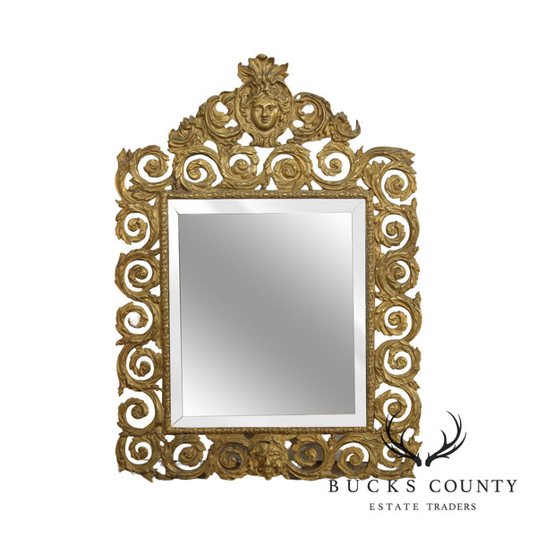 Antique Victorian Brass Beveled Wall Mirror