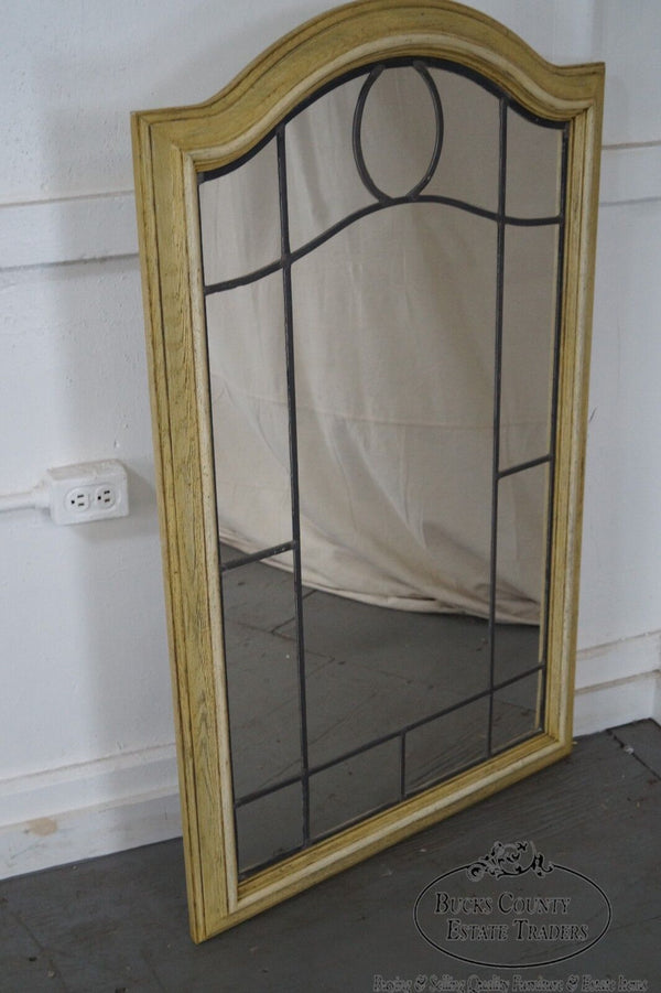 Vintage Cerused Oak Frame Leaded Glass Mirror
