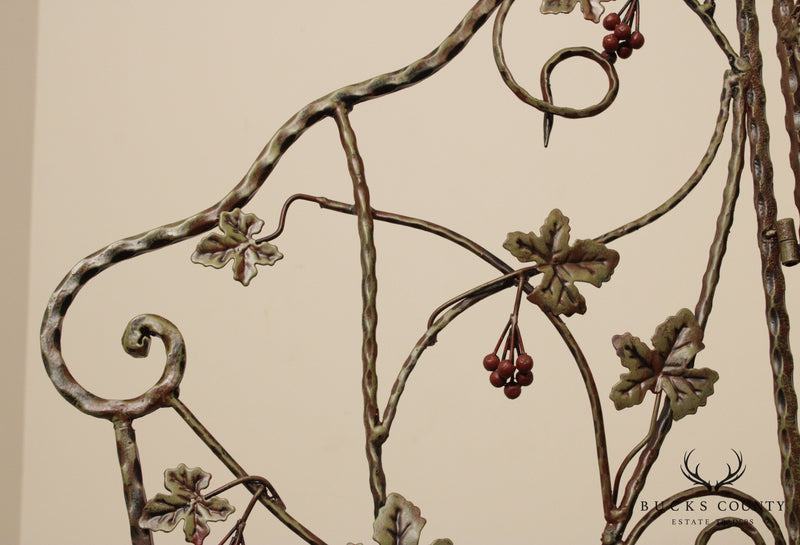 Quality Wrought Iron 3 Panel Leaf & Berries Room Divider Folding Screen