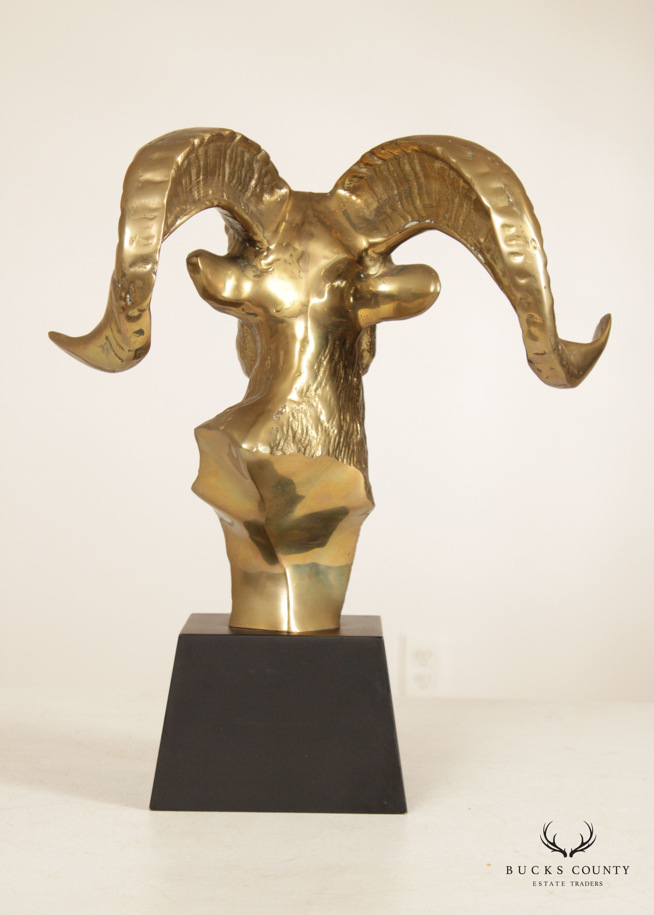 Vintage Brass Rams Head Sculpture