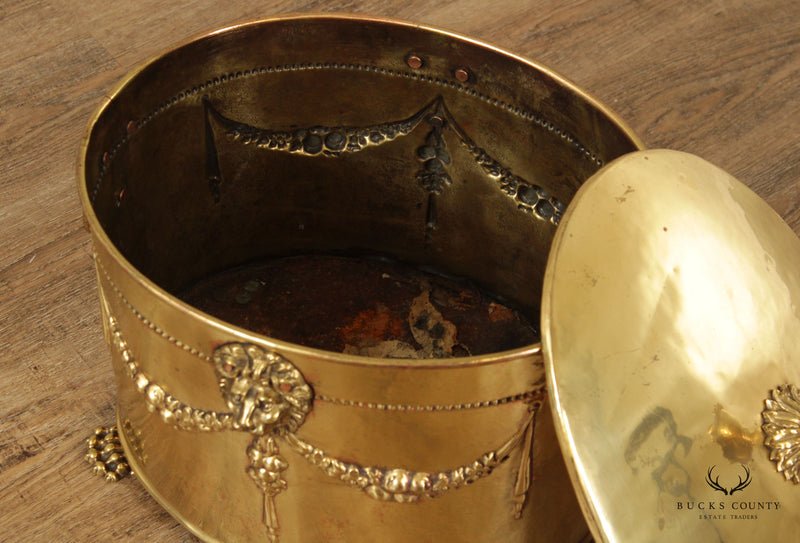 Adam Style Vintage Brass Lidded Coal Bucket