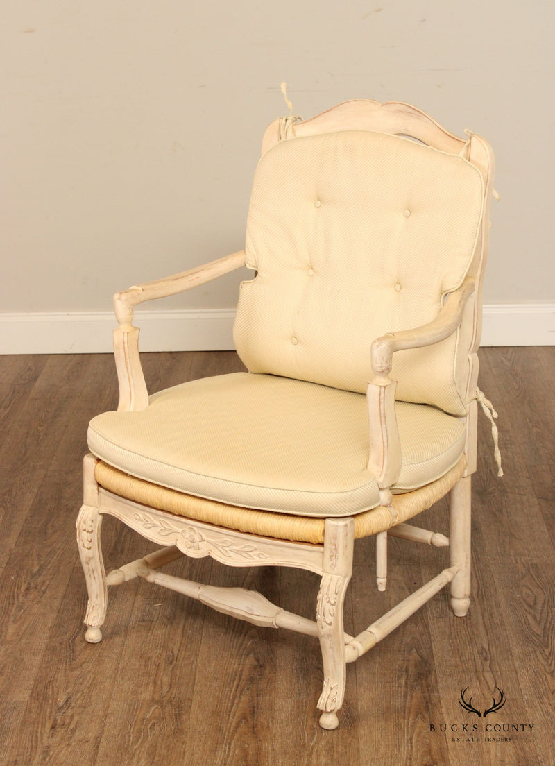French Country Style Pair of Carved and Painted Armchairs