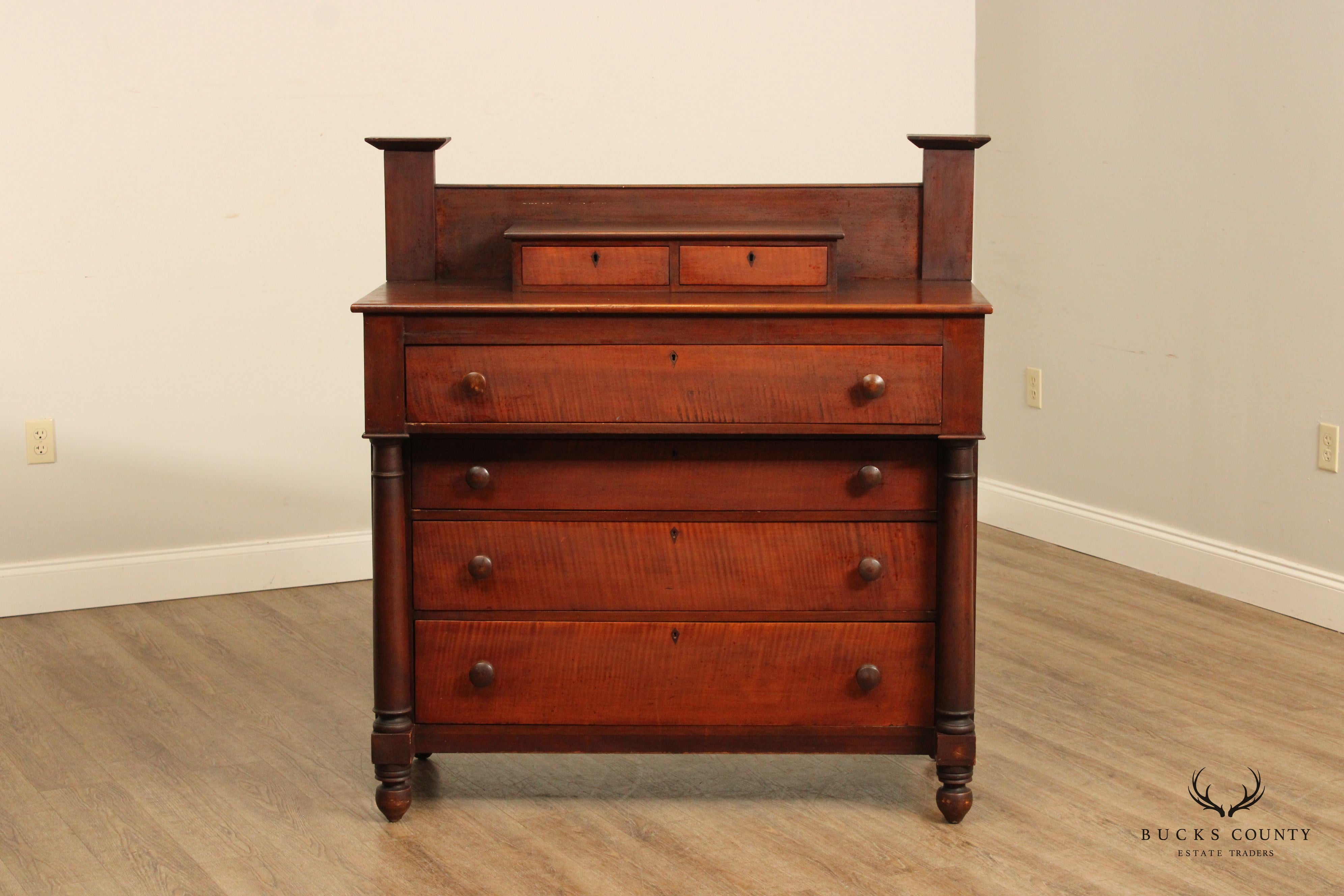 Antique Early 19th C. American Empire Tiger Maple Chest of Drawers