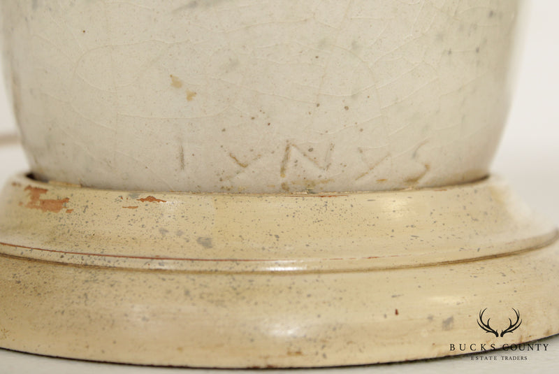 Vintage Arvi Tynys Pair Mid Century Modern Hand Painted Pottery Table Lamps