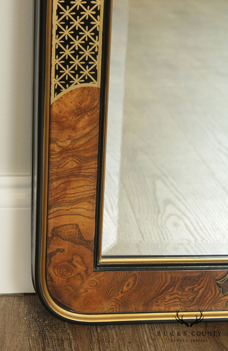 Drexel ET Cetera Burl Wood, Chinoiserie Painted Beveled Wall Mirror