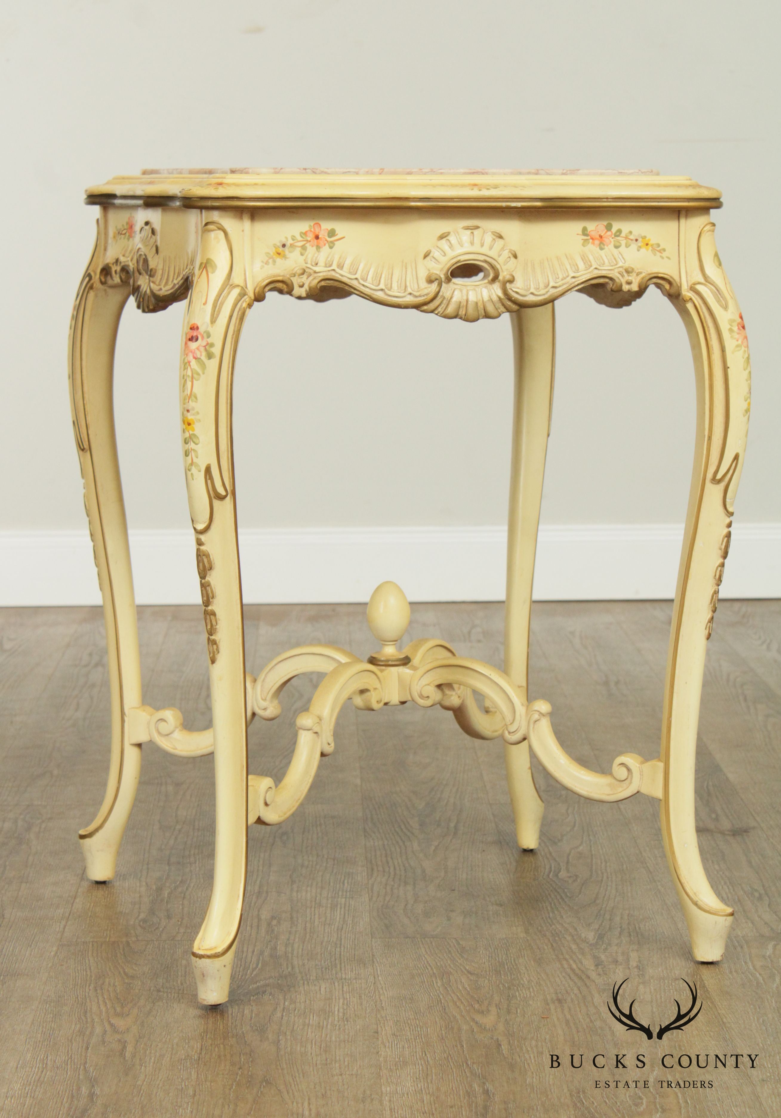 Vintage Italian Painted Marble Top Side Table