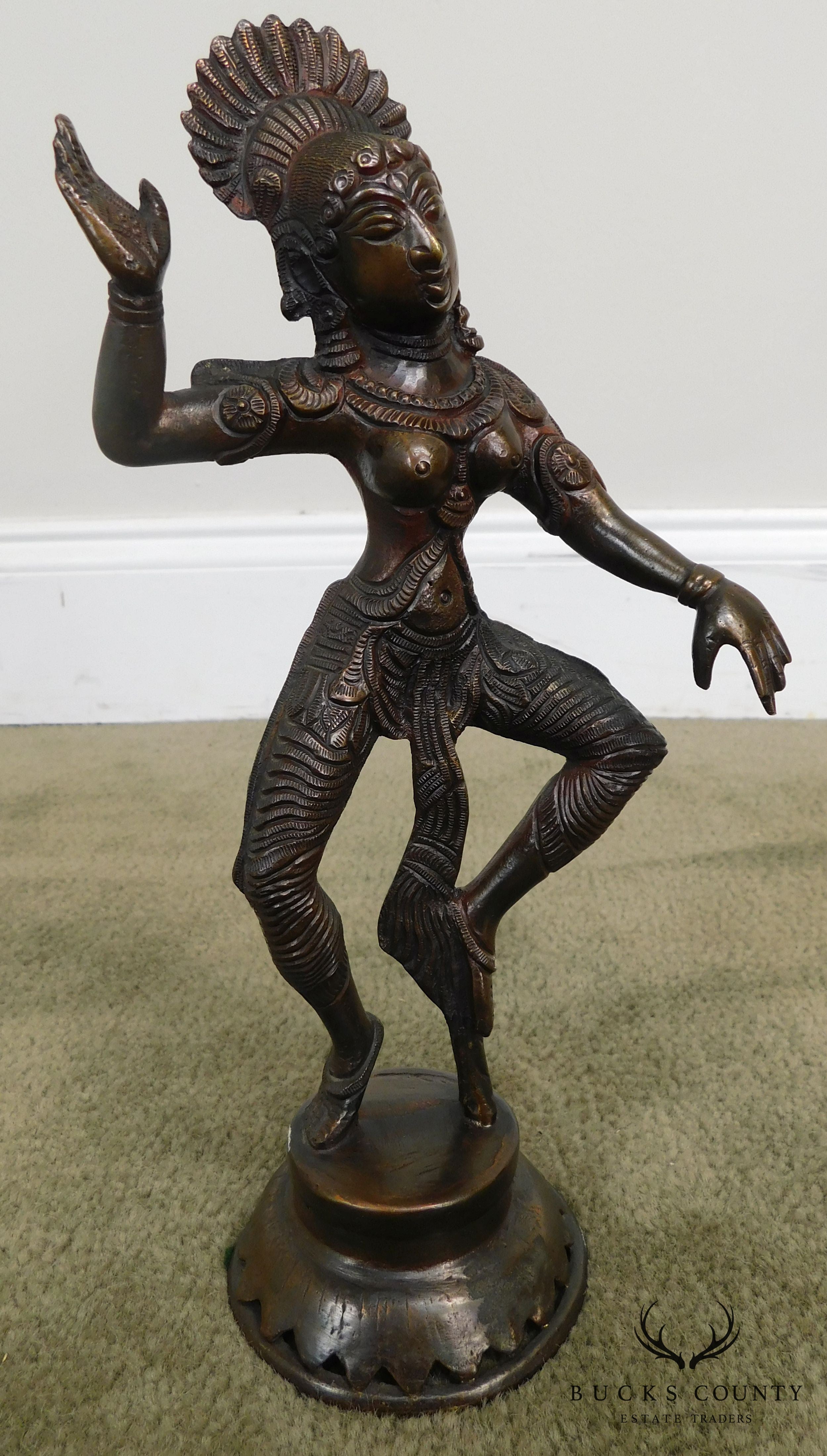 Dancing Parvati Cast Brass Figure Sculpture Standing on Lotus Blossom