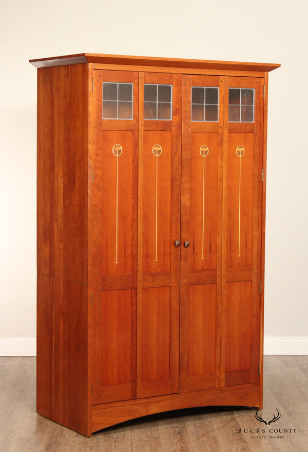Stickley Mission Collection Harvey Ellis Inlaid Cherry Armoire Desk Cabinet