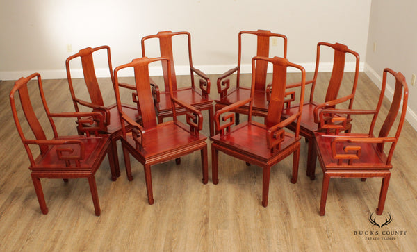 Chinese Vintage Set of 8 Yoke Back Dining Armchairs