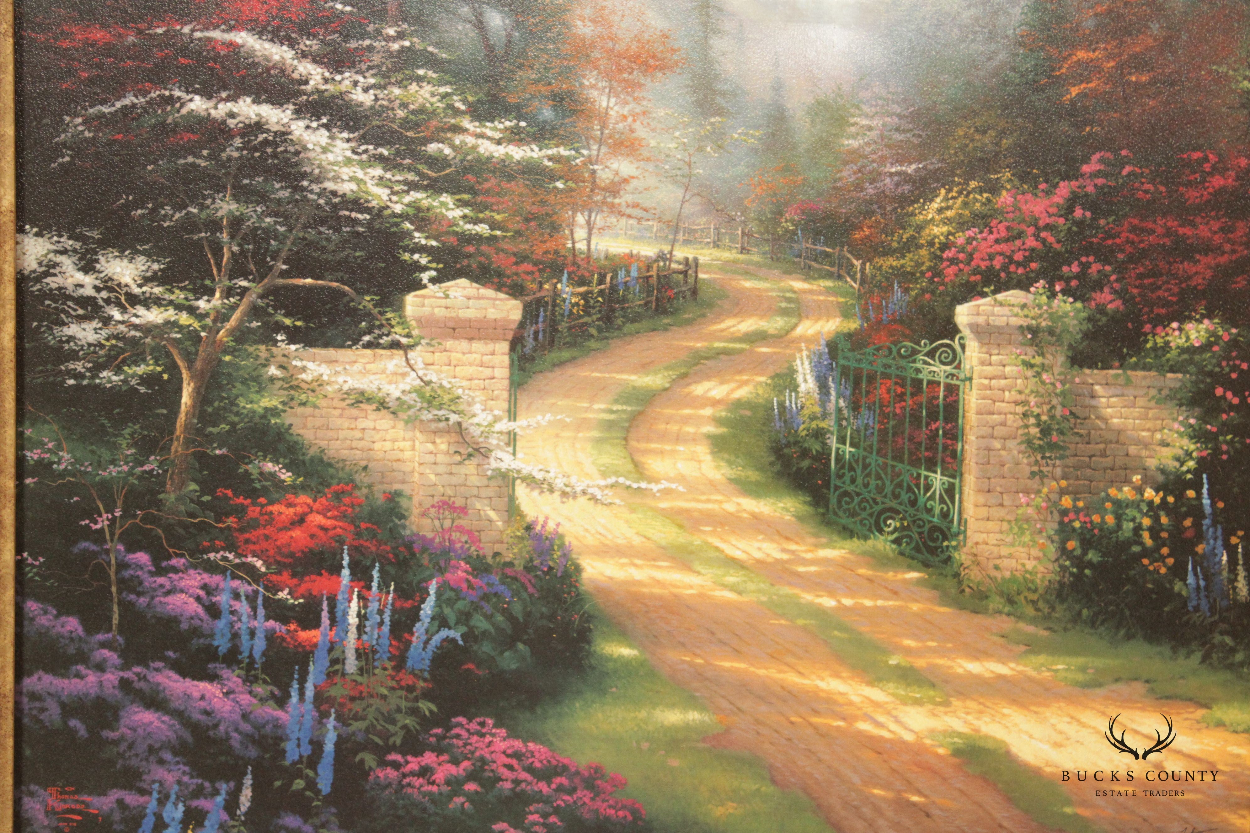 Thomas Kinkade 'Spring Gate' Lithograph Canvas Print, Custom Framed